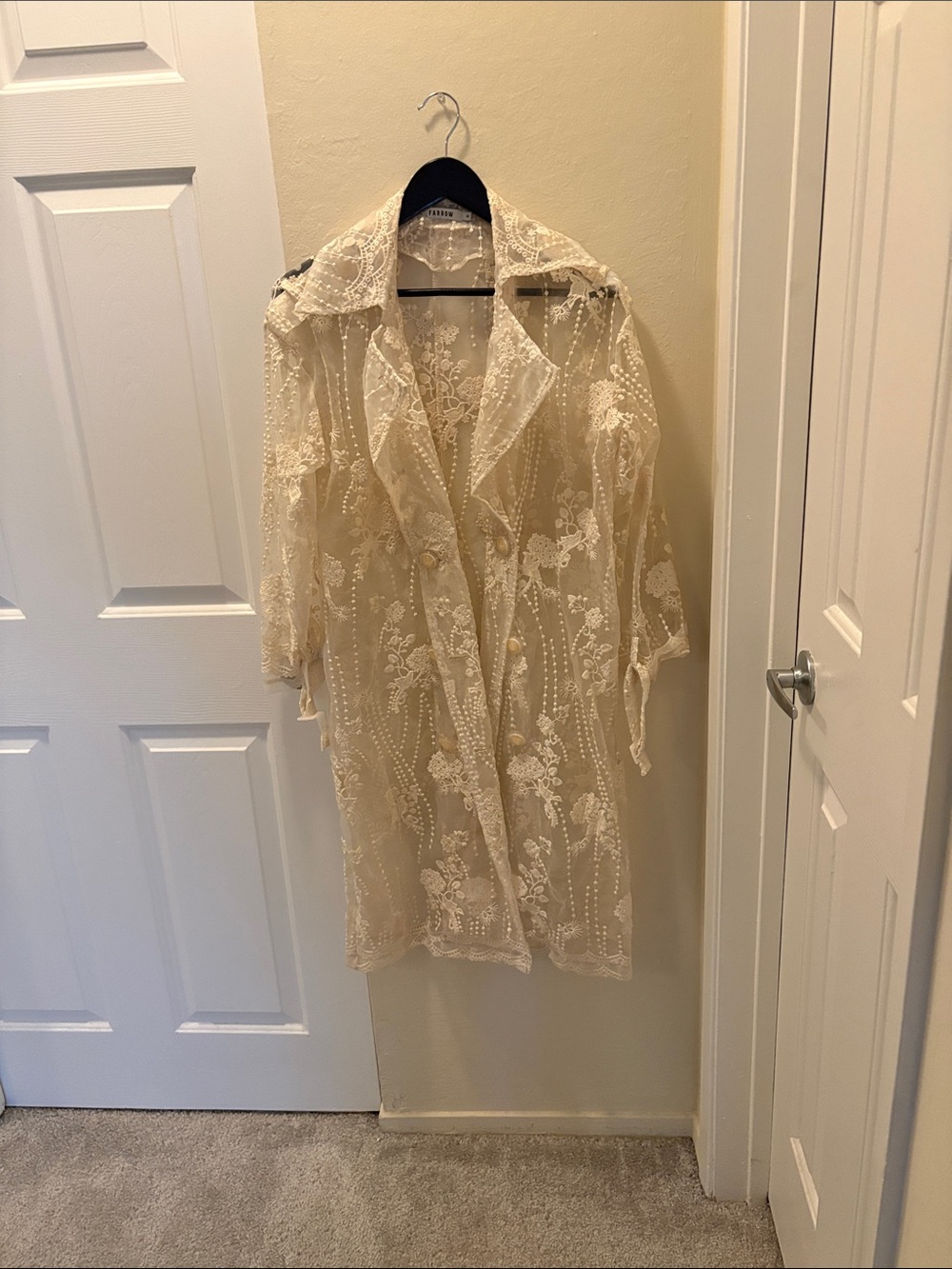 Sheer Embroidered Trench Coat - Cream